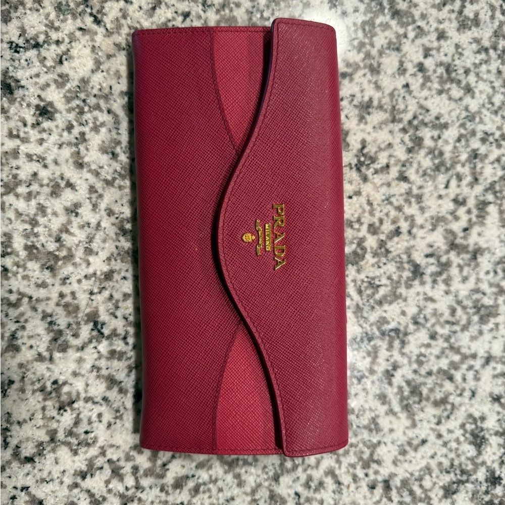 Prada Crimson Wallet with Gold Emblem